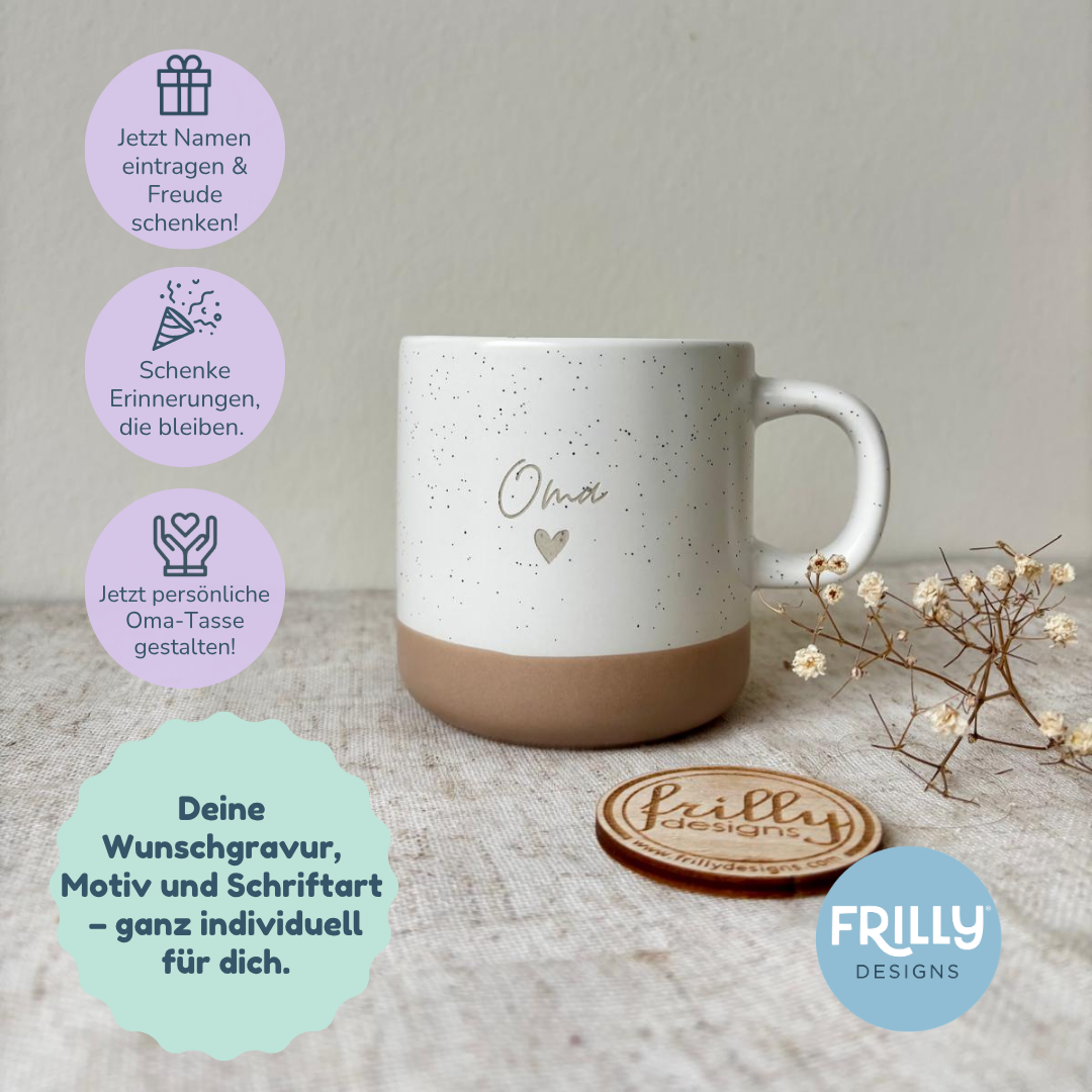 Personalisiere Tasse für Oma mit Motiv – Steingut Keramiktasse mit Name
